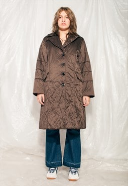 Vintage Coat Y2K Upcycled Satin Overcoat in Brown