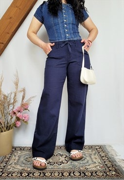 Vintage Y2K 00s navy blue partly linen wide casual pants