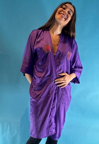 Vintage Silky Purple Embroidered Kimono or Robe