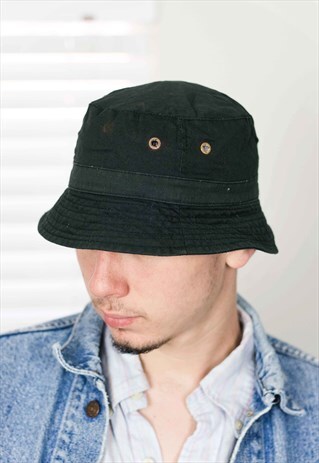 VINTAGE BLACK BUCKET HAT 90S ONE SIZE 1.8
