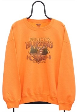 Vintage Hunting Camp Graphic Orange Sweatshirt Womens