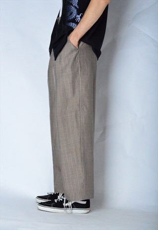 VINTAGE 80S UNISEX BEIGE BROWN STRIPED PANTS