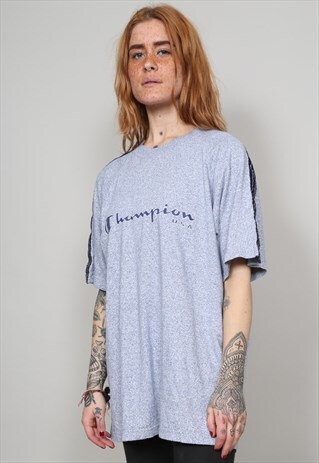 VINTAGE 90'S CHAMPION SPECKLED BLUE SUPER-OVERSIZED T-SHIRT