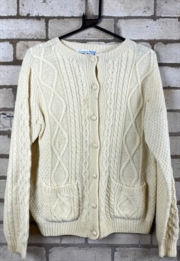 Cream Snowflakes Knitted Cardigan Woman Medium