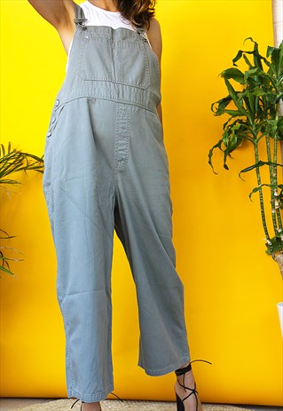 GREY DENIM WIDE LEG DUNGAREES