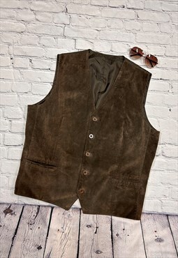 Vintage Brown Suede Leather Waistcoat Size XL
