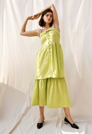 HANDMADE NEON GREEN COTTON DRESS