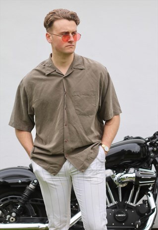 HAGGAR HAVANA DIAMOND EMBELLISHMENT CUBAN COLLAR SHIRT