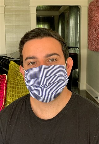 NAVY PINSTRIPE FASHION FACE COVERING