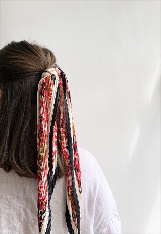 BLACK, RED & PINK FLORAL PRINT PLEATED HAIR TIE
