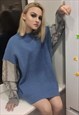 CABLE KNITWEAR SWEATER Y2K STITCHED SLEEVE JUMPER GREY BLUE