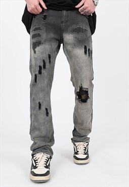 Black Washed Distressed Pants Jeans Trousers Y2k