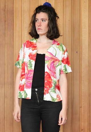 VINTAGE RED AND GREEN FLORAL PATTERNED SHIRT