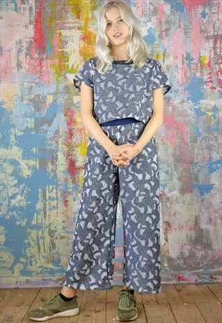CROP PANTS & BOX TOP CO-ORDINATES IN DENIM AND MESH