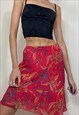 Vintage Y2K 00's Mesh Midi Skirt Floral Low Rise Red 