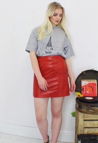 RED LEATHER HIGH WAISTED 90'S MINI SKIRT