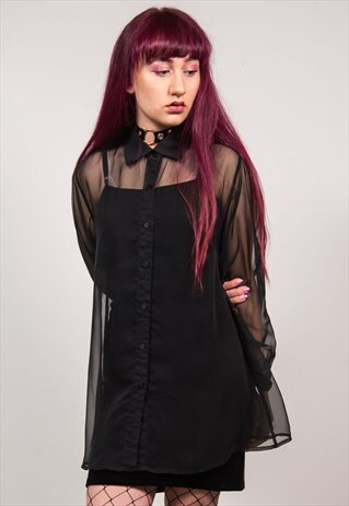VINTAGE 90'S BLACK SHEER OVERSIZED SHIRT BLOUSE