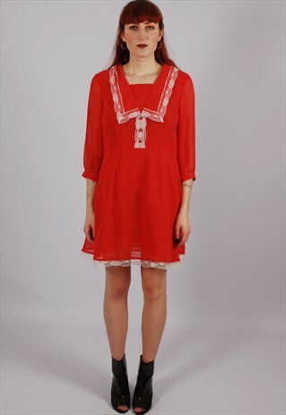 VINTAGE 90S POLKA DOT MINI DRESS VALENTINE RED