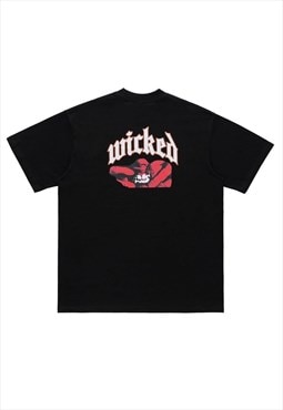 Wicked slogan t-shirt fang print tee utility top in black