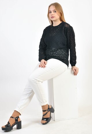 VINTAGE 80'S KNITTED JUMPER IN BLACK