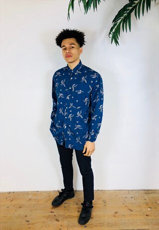 BLUE NAUTICA EAGLE AND FLAG PATTERN SHIRT
