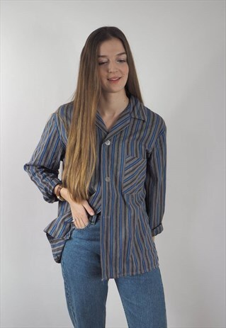 VINTAGE BLUE GREY STRIPE PJ SHIRT