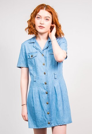 VINTAGE 90'S BLUE DENIM BUTTON FRONT DRESS