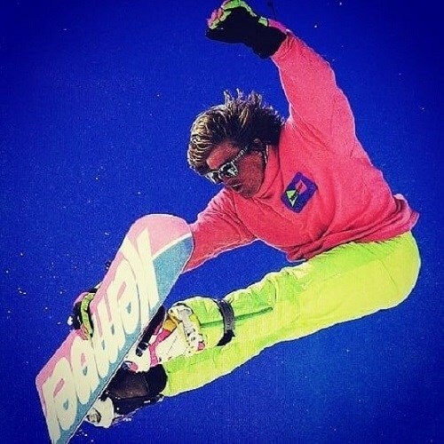 FLURO POWER </del> Hi energy popping fluro two piece ski set. Vintage Ad for Kemper snowboards feat. David Dowd pro snowboarder