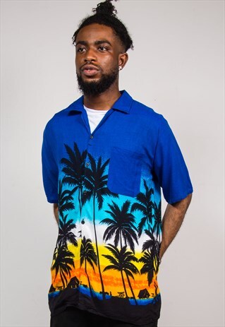 90'S VINTAGE BLUE HAWAIIAN SHIRT