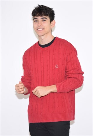 VINTAGE RED TOMMY HILFIGER CABLE KNIT JUMPER