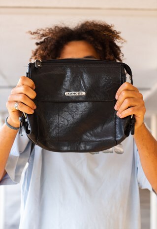 VINTAGE 90'S KANGOL SHOULDER BAG IN A BLACK LEATHER