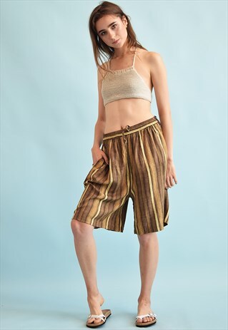 90'S RETRO STRIPED ETHNIC PRINT OVERSIZED SHORTS CULOTTES