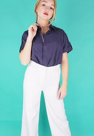 ORIGINAL TOMMY HILFIGER PURPLE STRIPE SHORT SLEEVED SHIRT