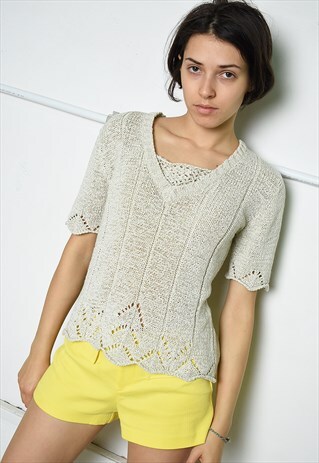 90'S RETRO NEUTRAL PARIS CHIC KNIT FESTIVAL MOMS TOP