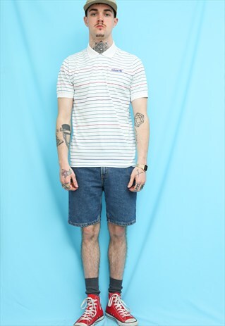 90S VINTAGE ADIDAS WHITE STRIPE POLO SHIRT