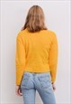 VINTAGE WOMEN'S S CROP SWEATER CARDIGAN YELLOW FULL ZIP UP