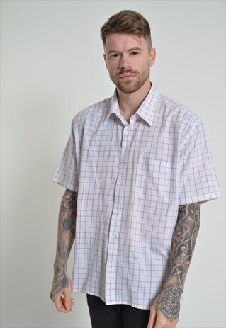 VINTAGE YSL SHORT SLEEVE CHECK SHIRT WHITE
