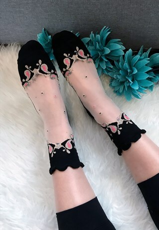 SHEER TOP FRILL ANKLE SOCKS