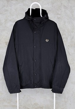 Fred Perry Black Parka Jacket  Hooded Nylon Men's Large