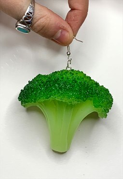 extra big & super weird nutty green fake broccoli earrings