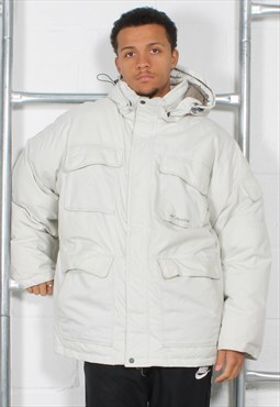 Vintage Columbia Thick Ski Coat in White with Logo Large