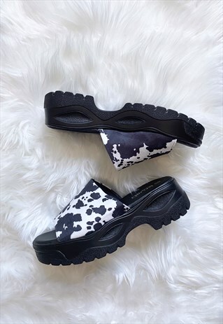 COW CHUNKY WEDGE PLATFORM MONSTER SLIDERS MULES SANDALS