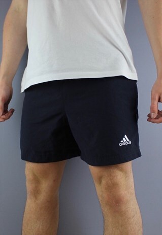 VINTAGE ADIDAS SHORTS IN NAVY WITH POCKETS, EMBROIDERED LOGO