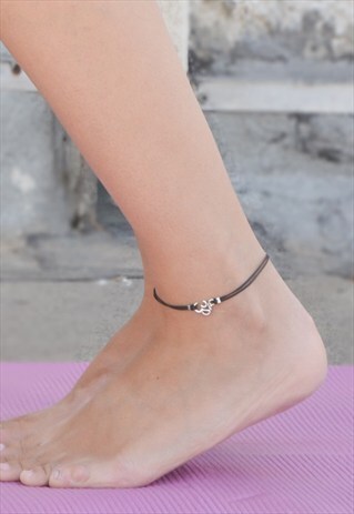OM ANKLET BLACK CORD ANKLE BRACELET SILVER CHARM YOGA ANKLET