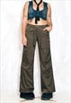 VINTAGE Y2K CARGO FLARE TROUSERS IN KHAKI SATIN