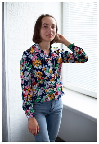VINTAGE 70'S MULTICOLOUR FLOWER PRINT CROPPED JACKET
