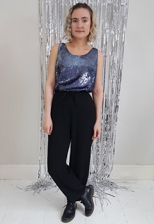 VINTAGE 80'S BLUE GRADIENT SEQUIN VEST TOP