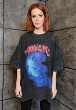 Premium grunge t-shirt vintage wash psychedelic tee grey 