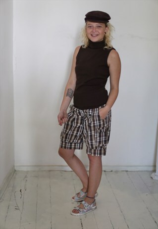 BROWN CHECKED VINTAGE SHORTS