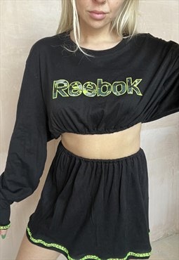 reworked y2k reebok croptop and skirt coordinate